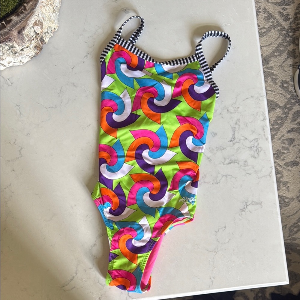 Dolfin Green and Red One Piece Swimsuit Psychedelic Swirl